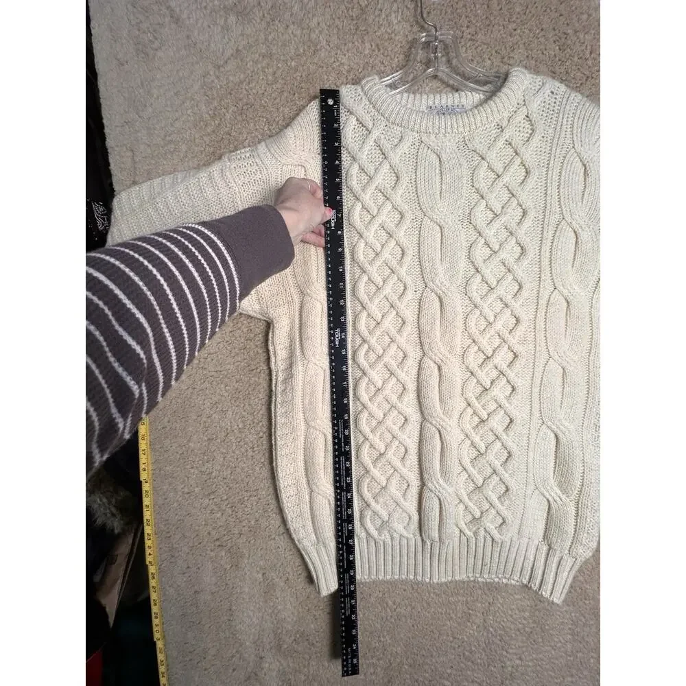 Classic Cream Fisherman Cable Knit Sweater 100% Wool - Picture 9 of 14